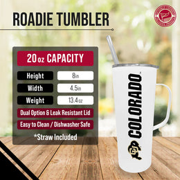 Colorado Buffaloes NCAA Stainless Steel 20oz Roadie With Handle & Dual Option Lid With Straw - White