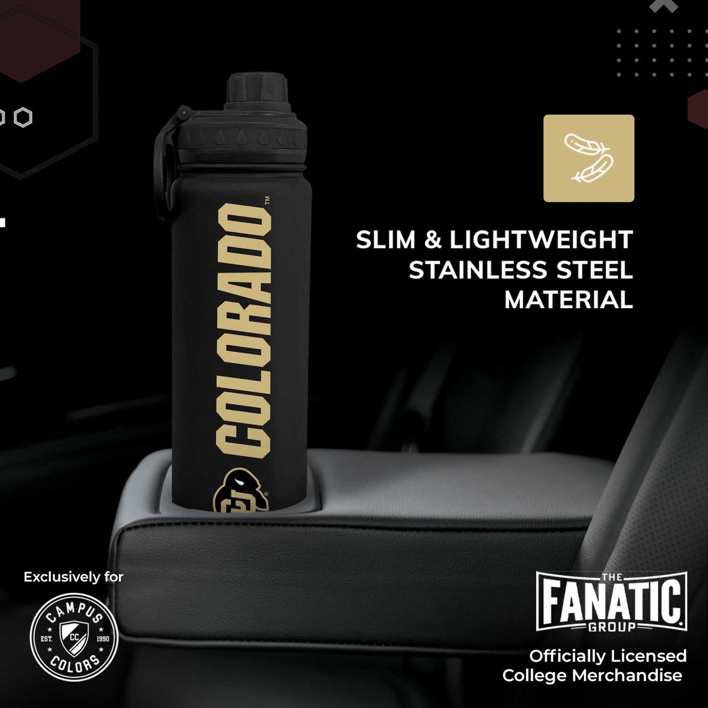 Colorado Buffaloes NCAA Stainless Steel Water Bottle - Black