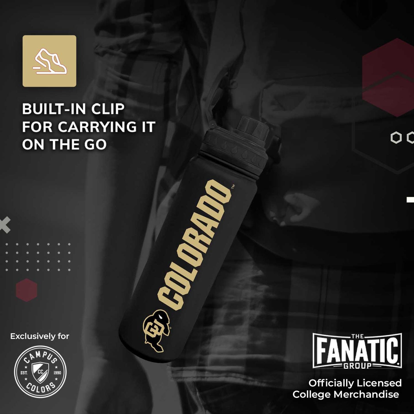 Colorado Buffaloes NCAA Stainless Steel Water Bottle - Black