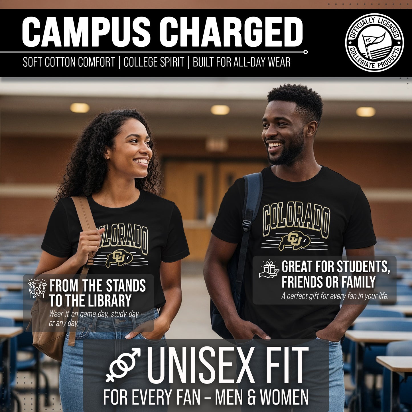 Colorado Buffaloes NCAA Adult Unisex Overtime Classics T-Shirt - Black
