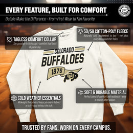 Colorado Buffaloes NCAA Adult Unisex Varsity Club Pennant Crewneck Fleece Sweatshirt - Off White