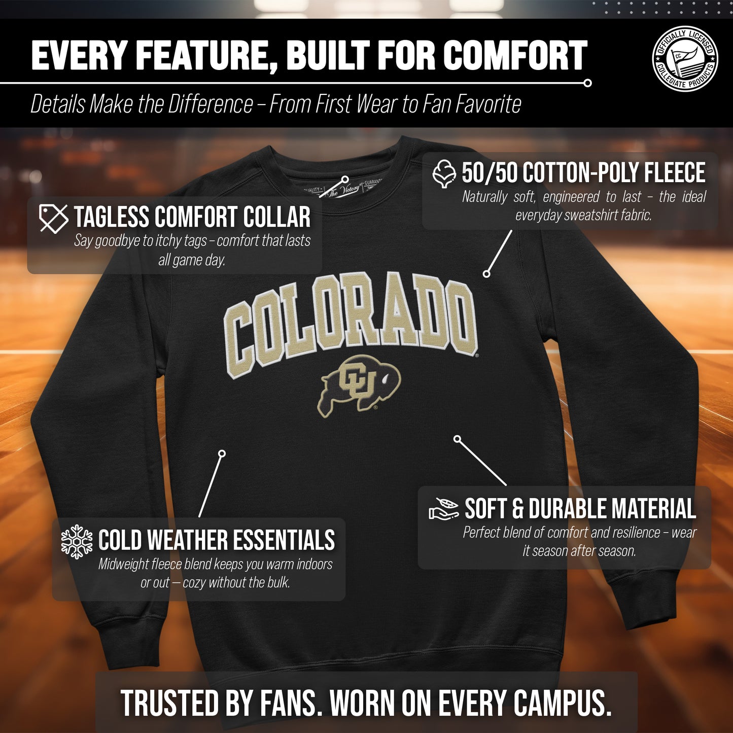 Colorado Buffaloes NCAA Adult Tackle Twill Crewneck Sweatshirt - Black