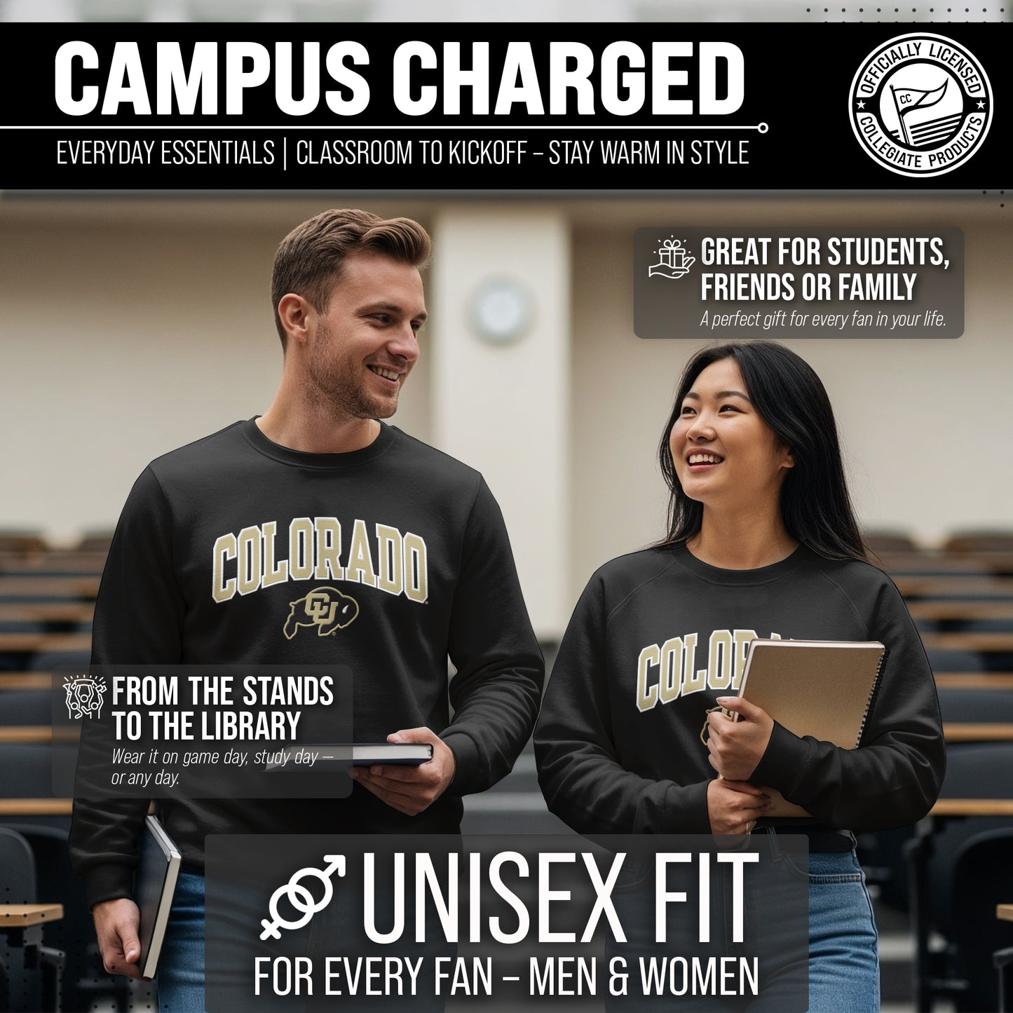 Colorado Buffaloes NCAA Adult Tackle Twill Crewneck Sweatshirt - Black