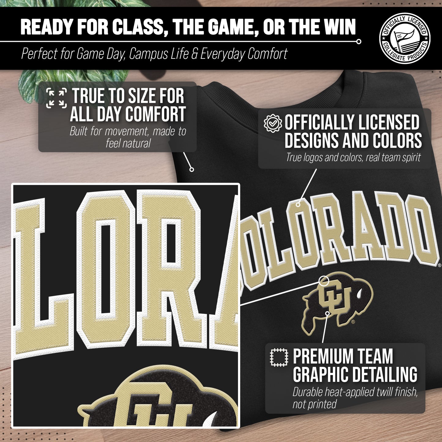 Colorado Buffaloes NCAA Adult Tackle Twill Crewneck Sweatshirt - Black