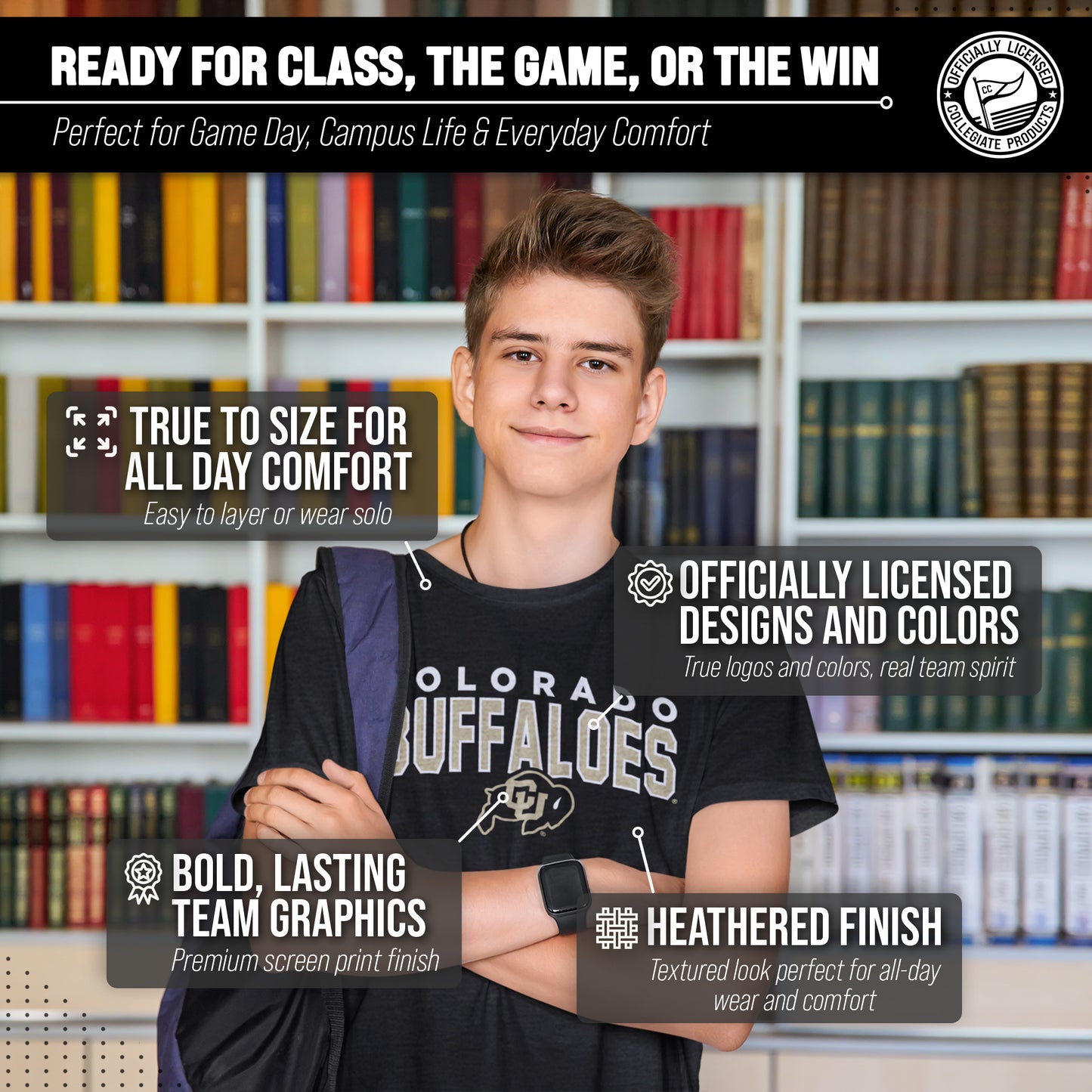 Colorado Buffaloes NCAA Adult Unisex Starting Fresh T-Shirt - Black Heather