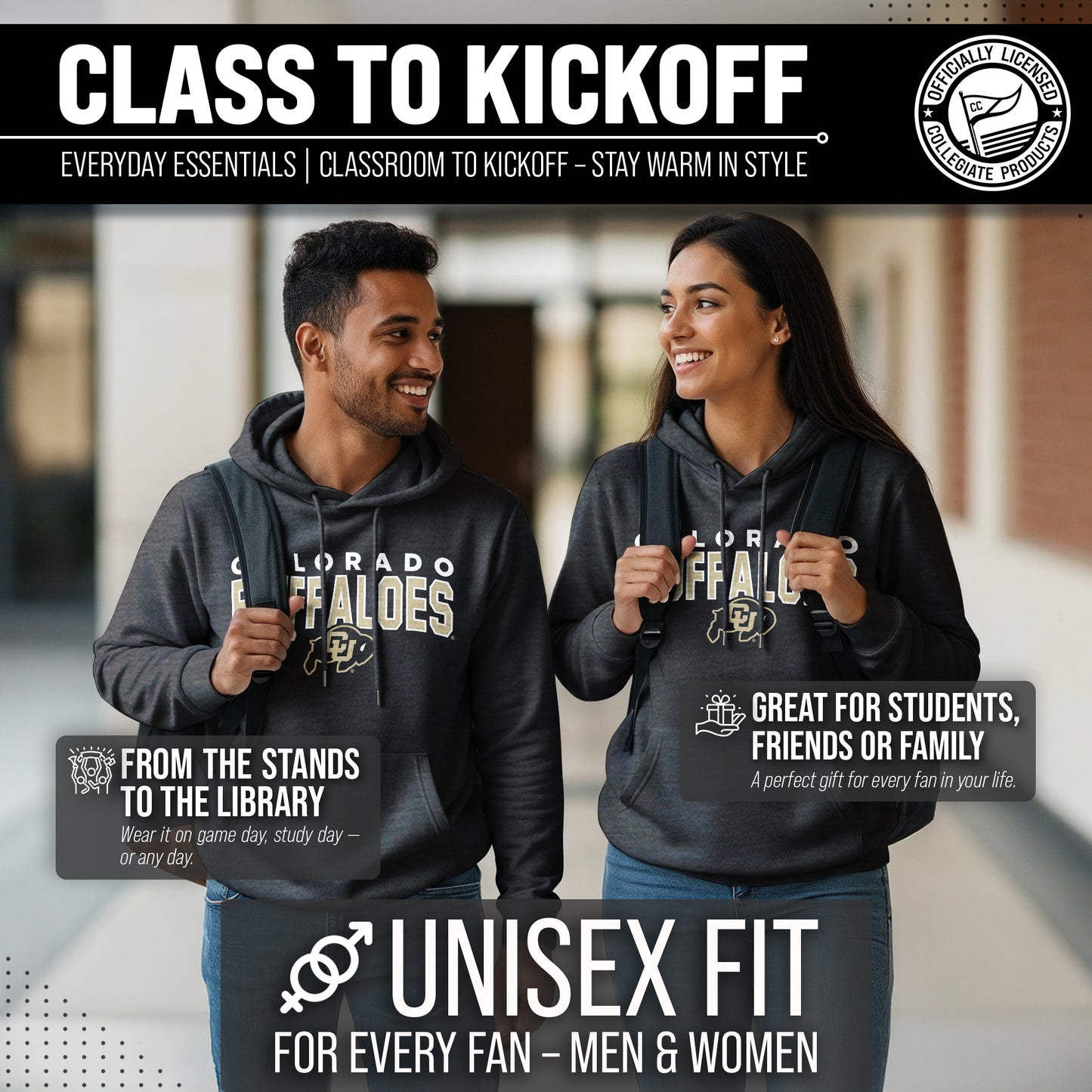 Colorado Buffaloes NCAA Adult Unisex Starting Fresh Heathered Hooded Fleece Sweatshirt - Black Heather