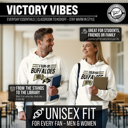 Colorado Buffaloes NCAA Adult Unisex Varsity Club Pennant Hooded Fleece Sweatshirt - Off White