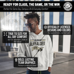 Colorado Buffaloes NCAA Adult Unisex Varsity Club Pennant Hooded Fleece Sweatshirt - Off White