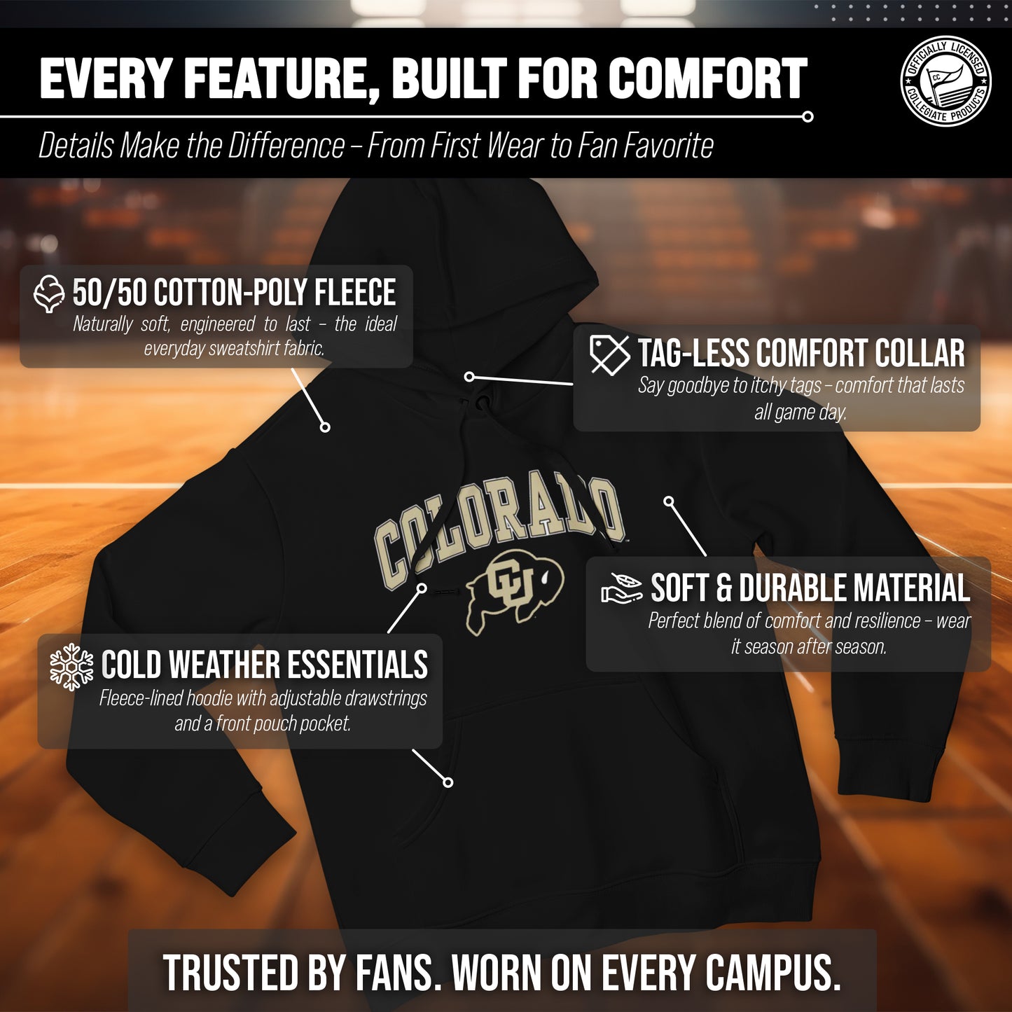 Colorado Buffaloes Adult Arch & Logo Soft Style Gameday Hooded Sweatshirt - Black
