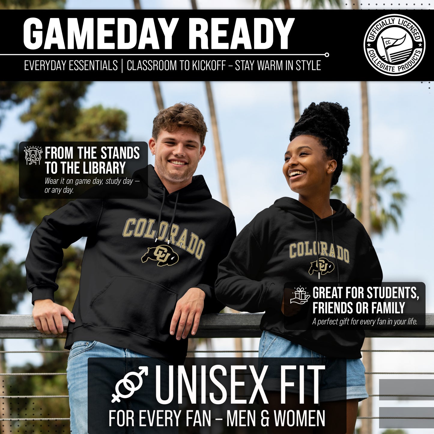 Colorado Buffaloes Adult Arch & Logo Soft Style Gameday Hooded Sweatshirt - Black