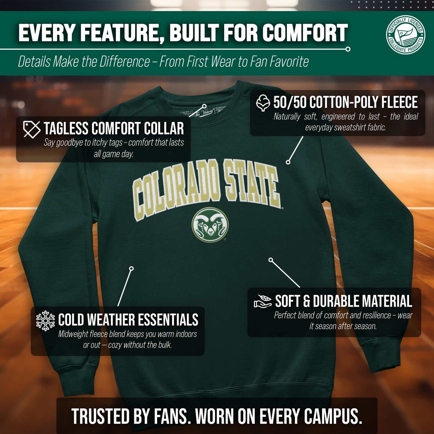 Colorado State Rams Adult Tackle Twill Crewneck - Green