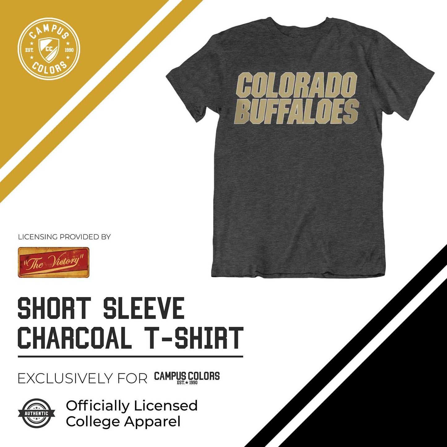 Colorado Buffaloes Campus Colors NCAA Adult Cotton Blend Charcoal Tagless T-Shirt - Charcoal