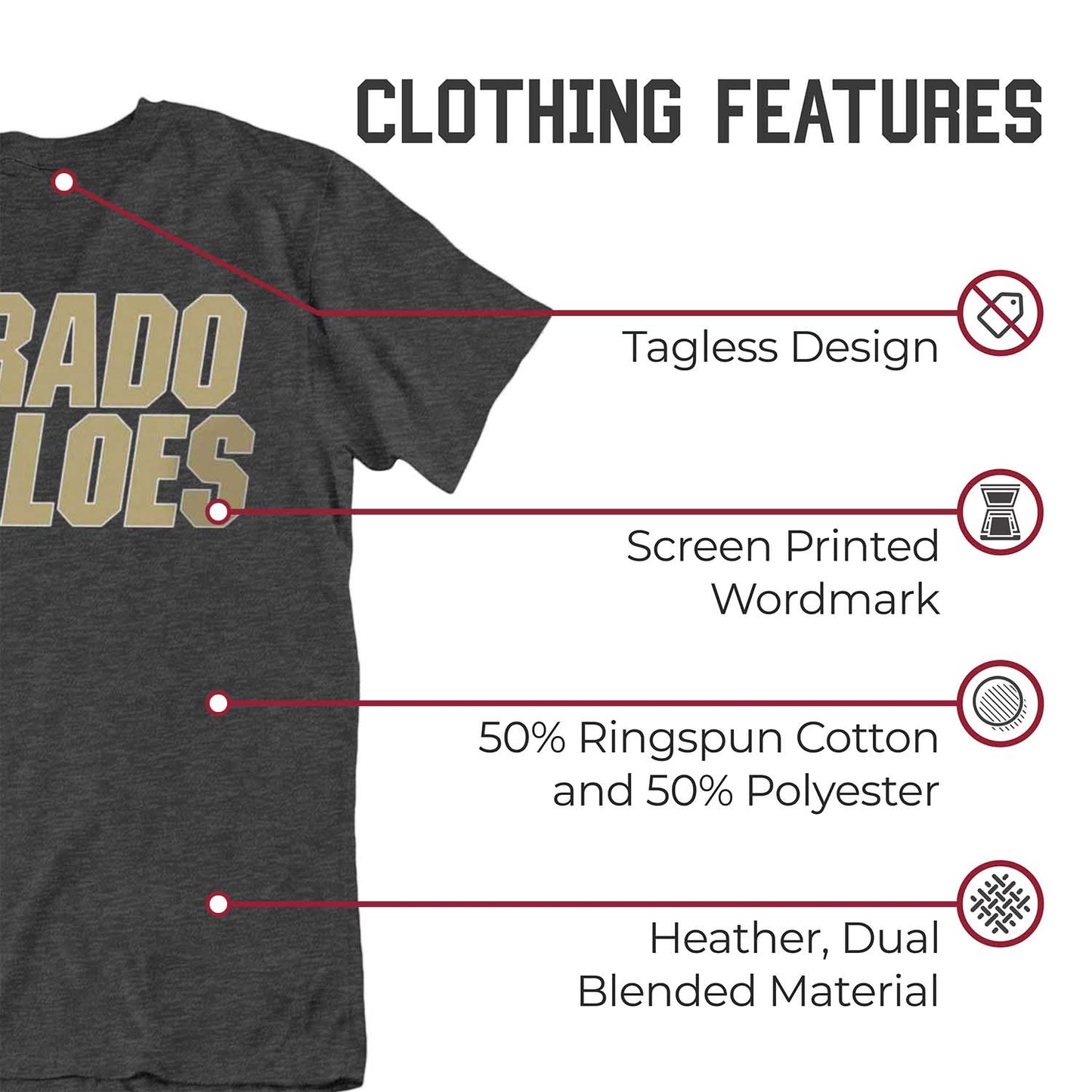 Colorado Buffaloes Campus Colors NCAA Adult Cotton Blend Charcoal Tagless T-Shirt - Charcoal