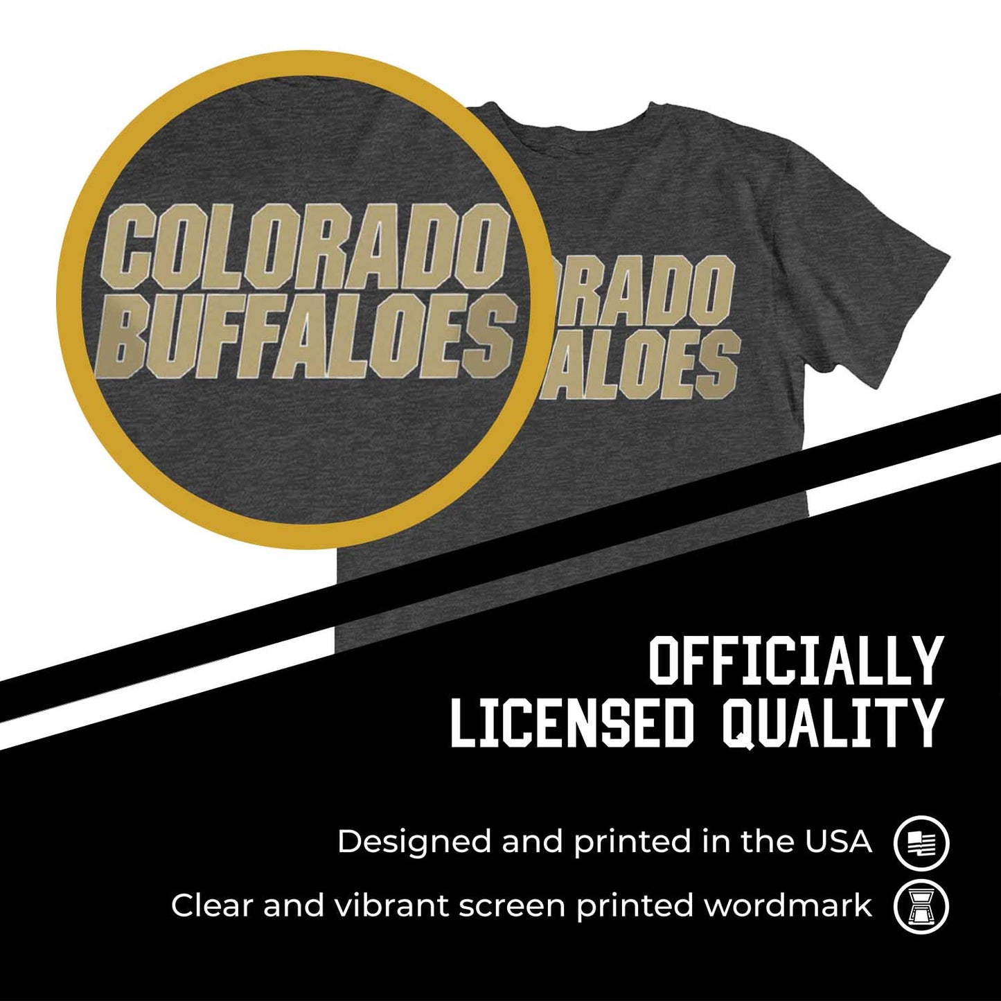 Colorado Buffaloes Campus Colors NCAA Adult Cotton Blend Charcoal Tagless T-Shirt - Charcoal