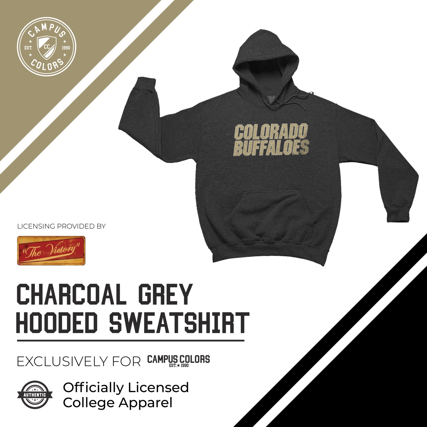 Colorado Buffaloes NCAA Adult Cotton Blend Charcoal Hooded Sweatshirt - Charcoal