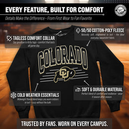 Colorado Buffaloes NCAA Adult Unisex Overtime Classics Crewneck Fleece Sweatshirt - Black