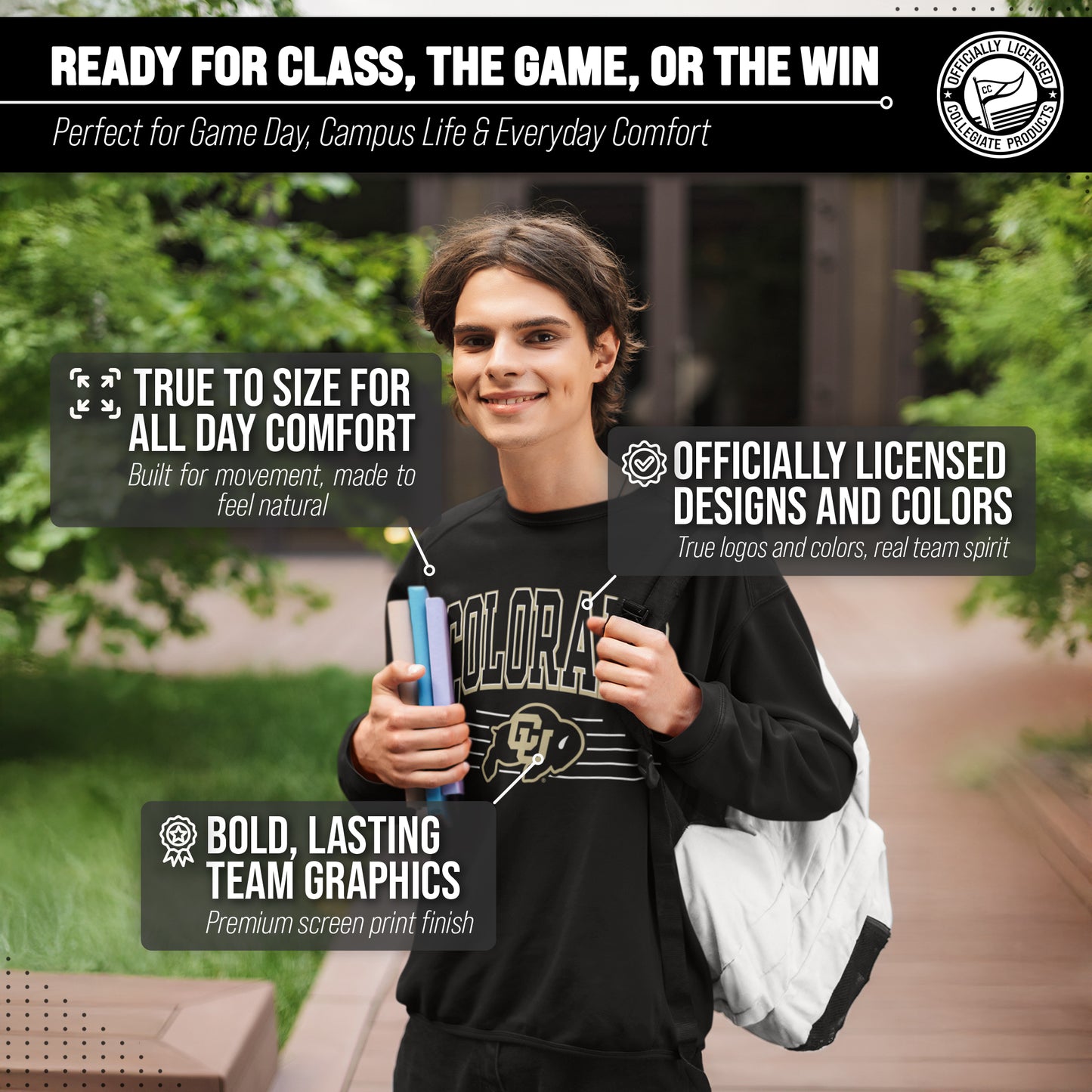 Colorado Buffaloes NCAA Adult Unisex Overtime Classics Crewneck Fleece Sweatshirt - Black