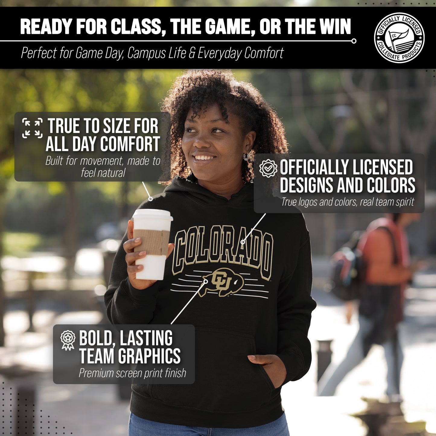 Colorado Buffaloes NCAA Adult Unisex Overtime Classics Hooded Fleece Sweatshirt - Black