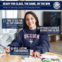 UCONN Huskies Adult Arch & Logo Soft Style Gameday Crewneck Sweatshirt - Navy