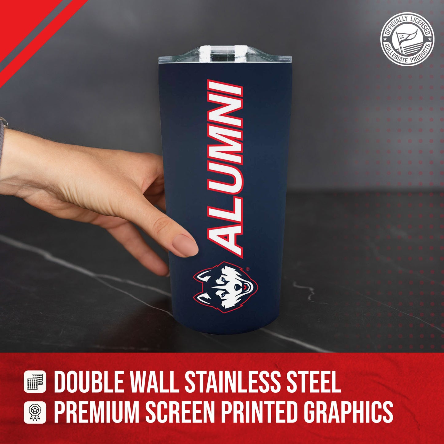 UCONN Huskies Collegiate Stainless Steel Travel Tumbler for Alumni - Navy