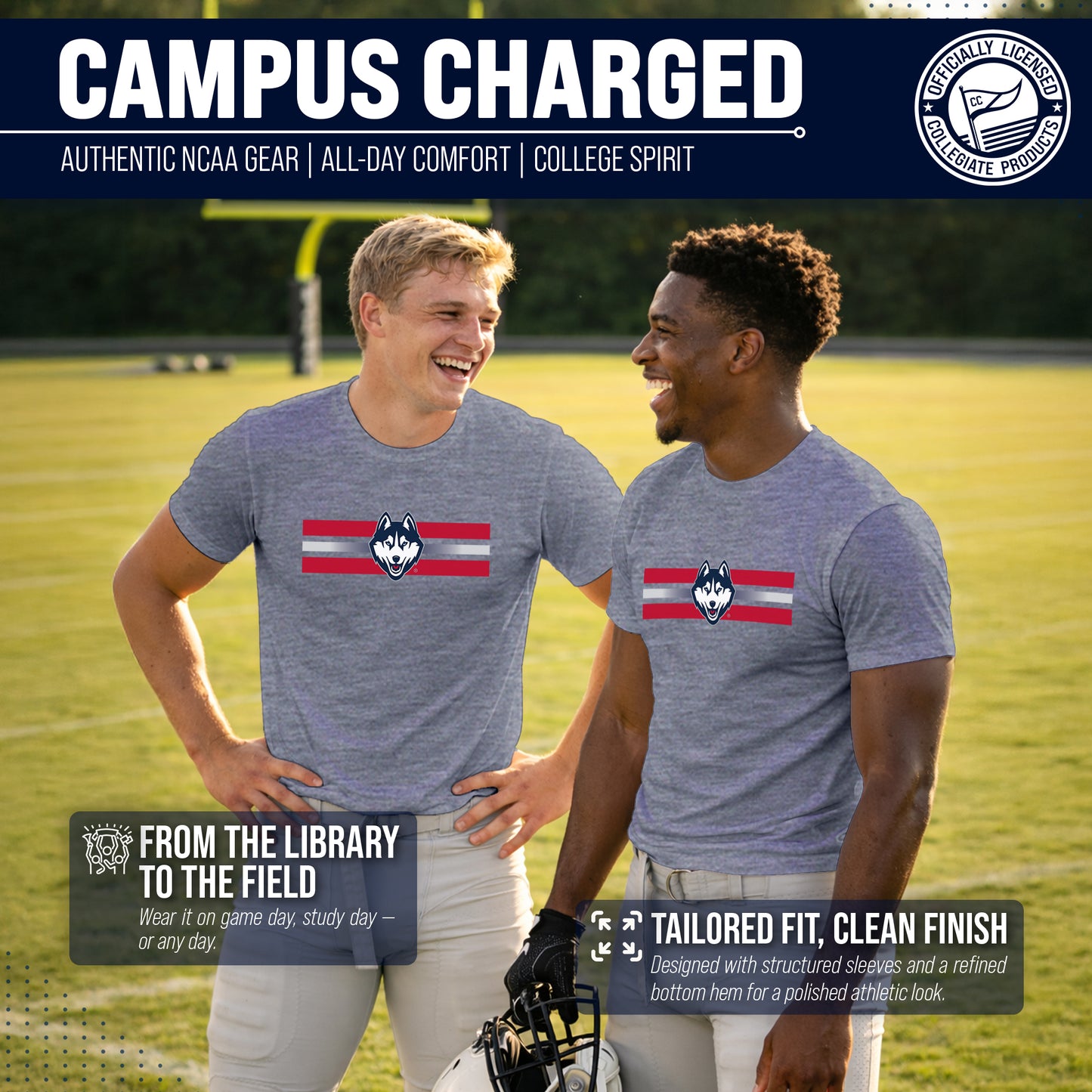 UCONN Huskies Unisex NCAA Scholarship Cloud Jersey Athletic Short Sleeve Performance Tee - Navy Heather