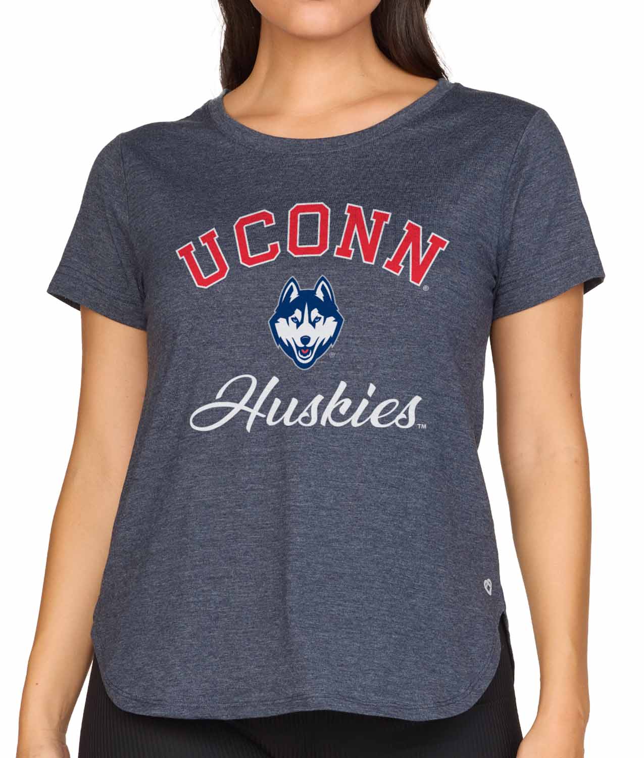 UCONN Huskies NCAA Womens Tag-Less Ultra Soft Tailgate T-Shirt - Navy Heather