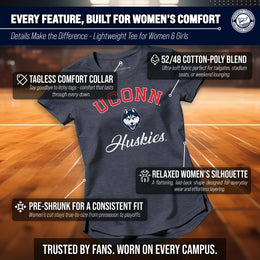 UCONN Huskies NCAA Womens Tag-Less Ultra Soft Tailgate T-Shirt - Navy Heather
