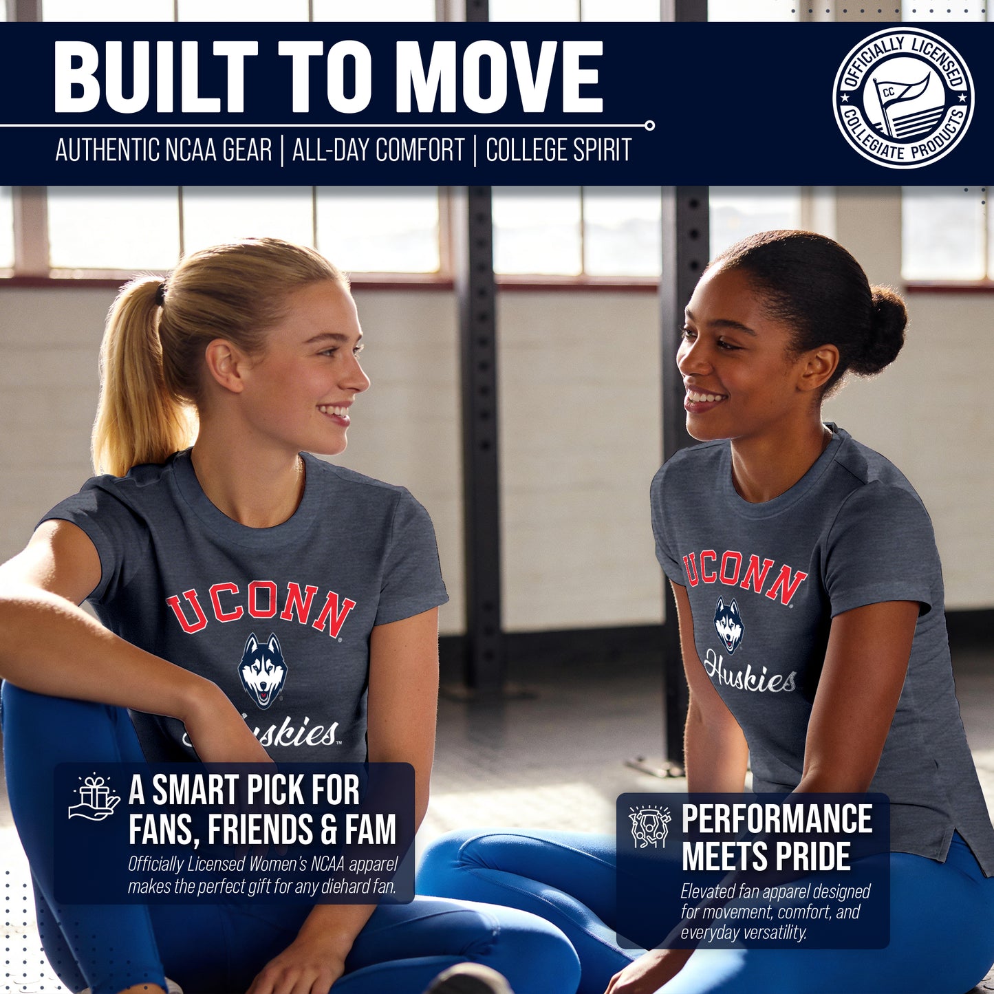 UCONN Huskies NCAA Womens Tag-Less Ultra Soft Tailgate T-Shirt - Navy Heather