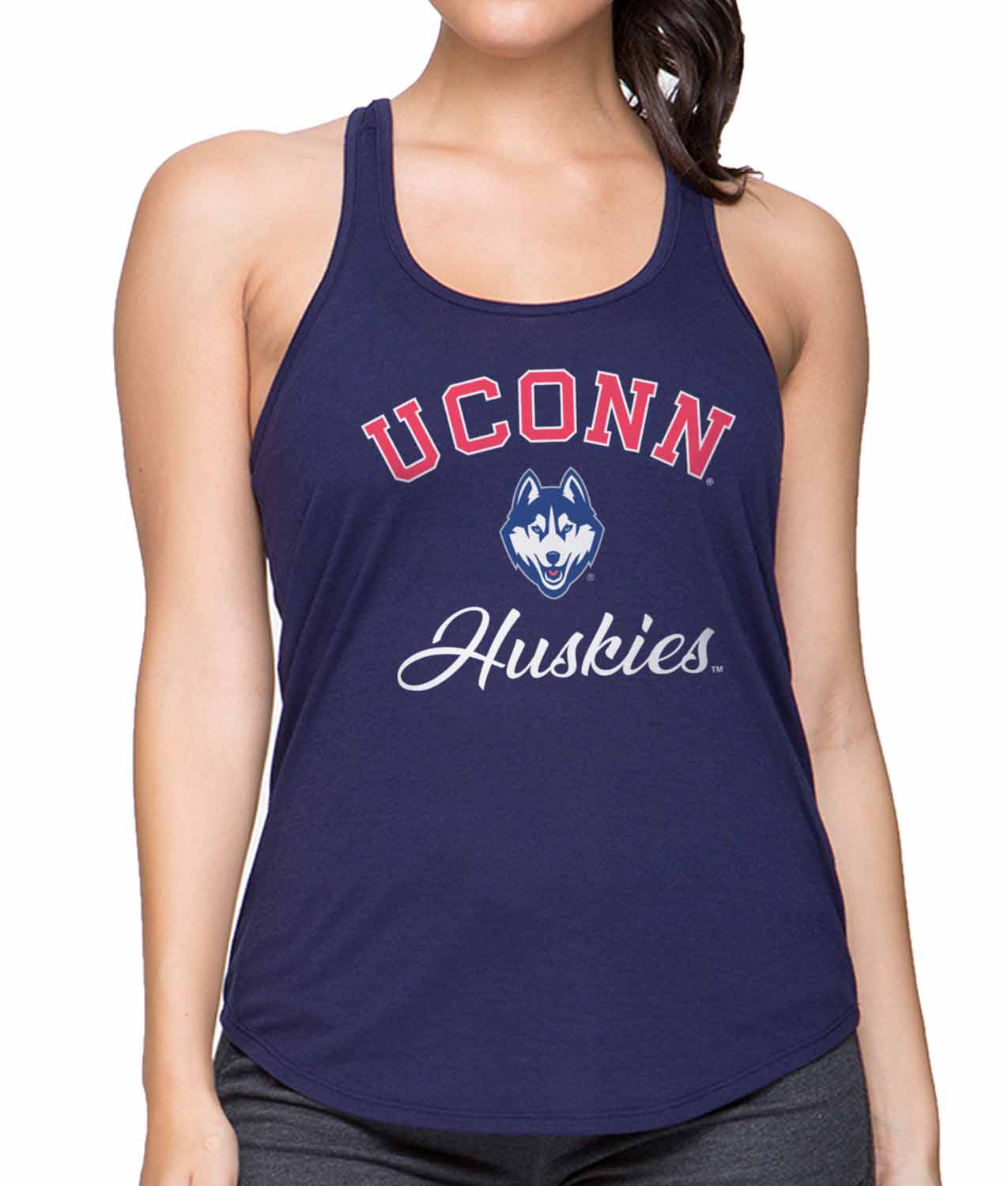 UCONN Huskies NCAA Womens Tag-Less Ultra Soft Tailgate Tank Top - Navy Heather