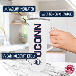 UCONN Huskies NCAA Stainless Steel 20oz Roadie With Handle & Dual Option Lid With Straw - White