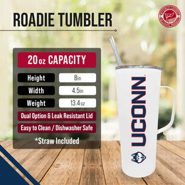 UCONN Huskies NCAA Stainless Steel 20oz Roadie With Handle & Dual Option Lid With Straw - White