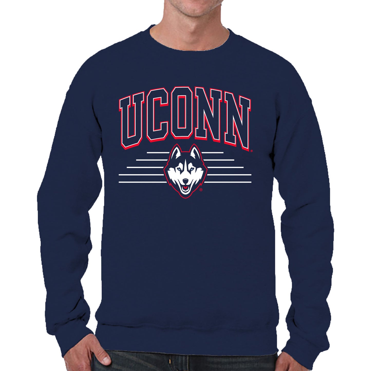 UCONN Huskies NCAA Adult Unisex Overtime Classics Crewneck Fleece Sweatshirt - Navy