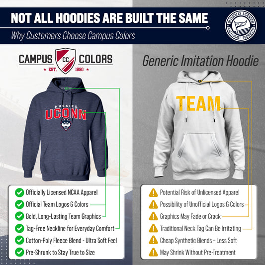 UCONN Huskies NCAA Adult Unisex Starting Fresh Heathered Hooded Fleece Sweatshirt - Navy Heather