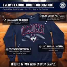 UCONN Huskies NCAA Adult Unisex Overtime Classics Crewneck Fleece Sweatshirt - Navy