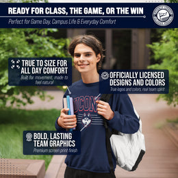 UCONN Huskies NCAA Adult Unisex Overtime Classics Crewneck Fleece Sweatshirt - Navy