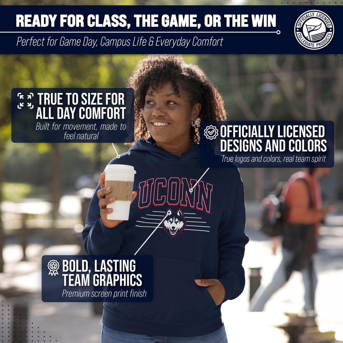 UCONN Huskies NCAA Adult Unisex Overtime Classics Hooded Fleece Sweatshirt - Navy