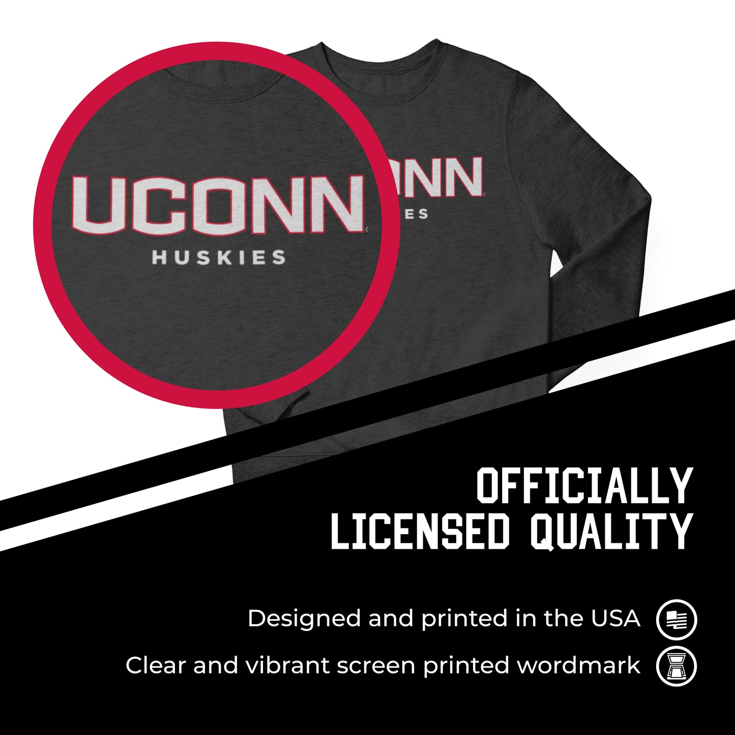 UCONN Huskies NCAA Adult Charcoal Crewneck Fleece Sweatshirt - Charcoal