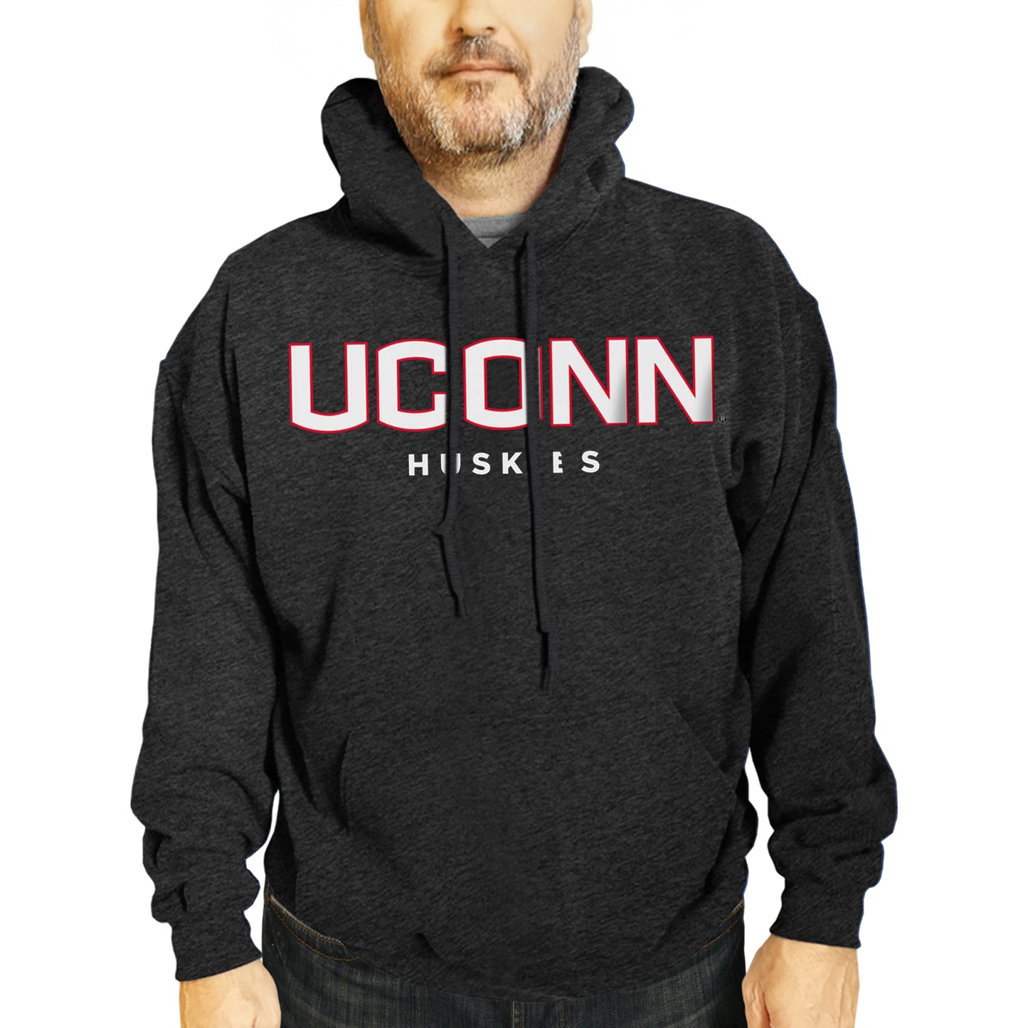 UCONN Huskies NCAA Adult Cotton Blend Charcoal Hooded Sweatshirt - Charcoal