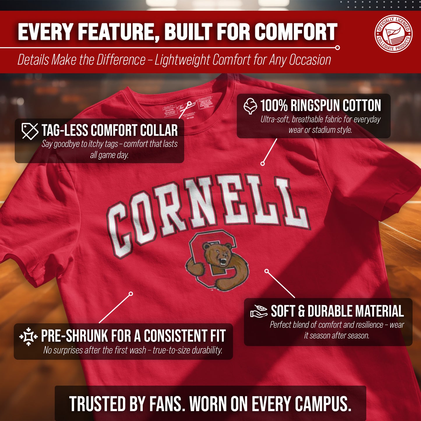 Cornell Big Red NCAA Adult Gameday Cotton T-Shirt - Red