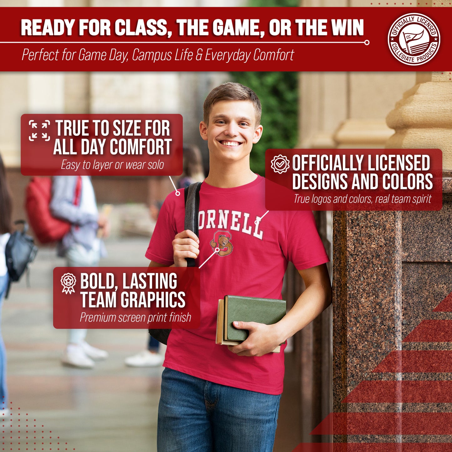Cornell Big Red NCAA Adult Gameday Cotton T-Shirt - Red