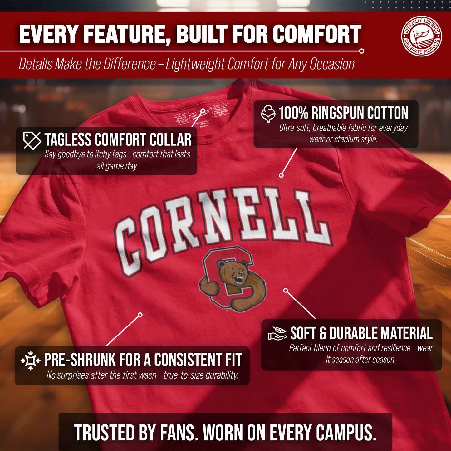 Cornell Big Red NCAA Adult Gameday Cotton T-Shirt - Red