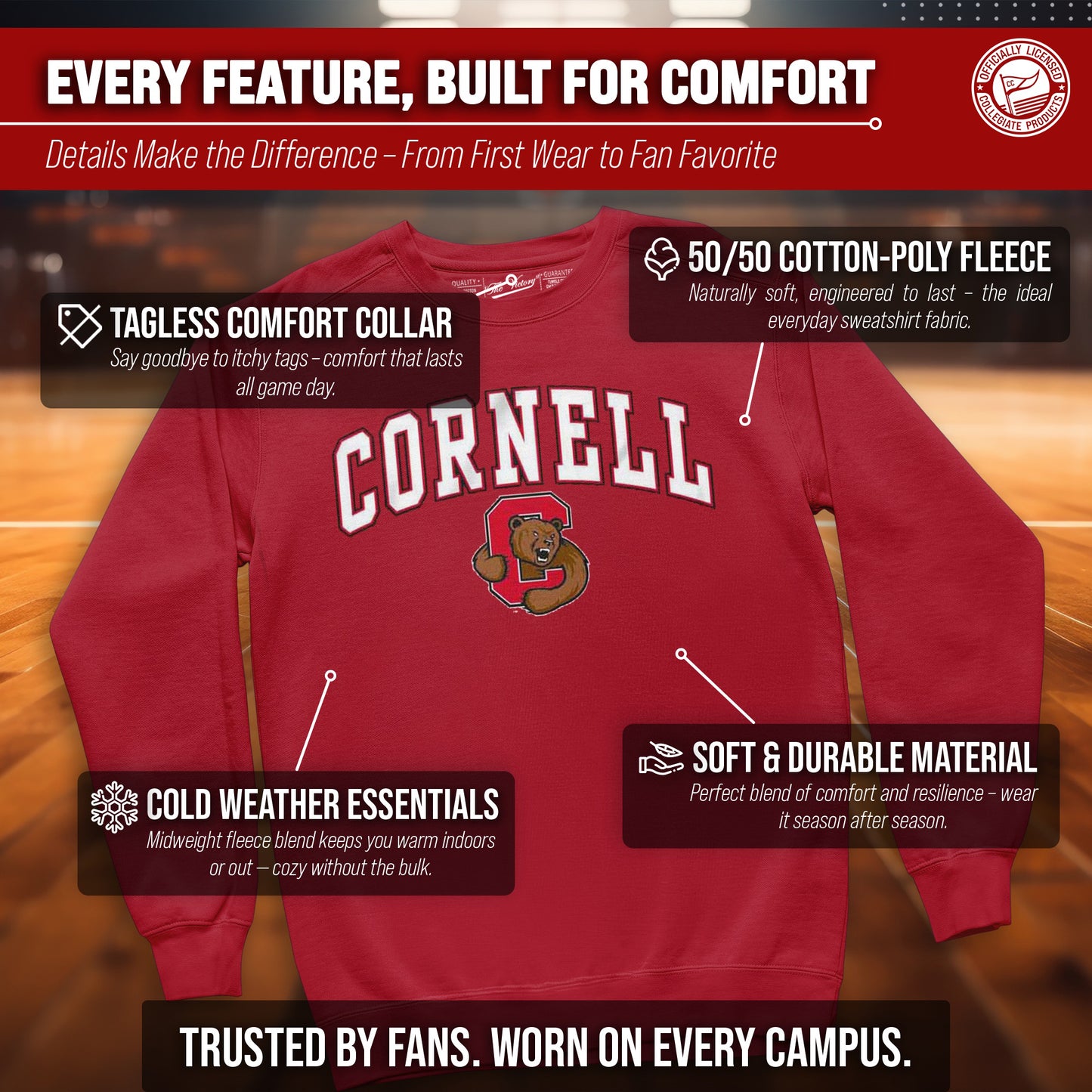 Cornell Big Red Campus Colors Adult Arch & Logo Soft Style Gameday Crewneck Sweatshirt  - Red