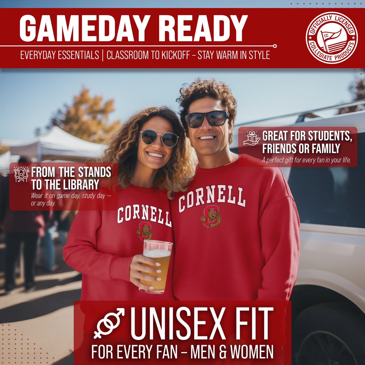 Cornell Big Red Campus Colors Adult Arch & Logo Soft Style Gameday Crewneck Sweatshirt  - Red