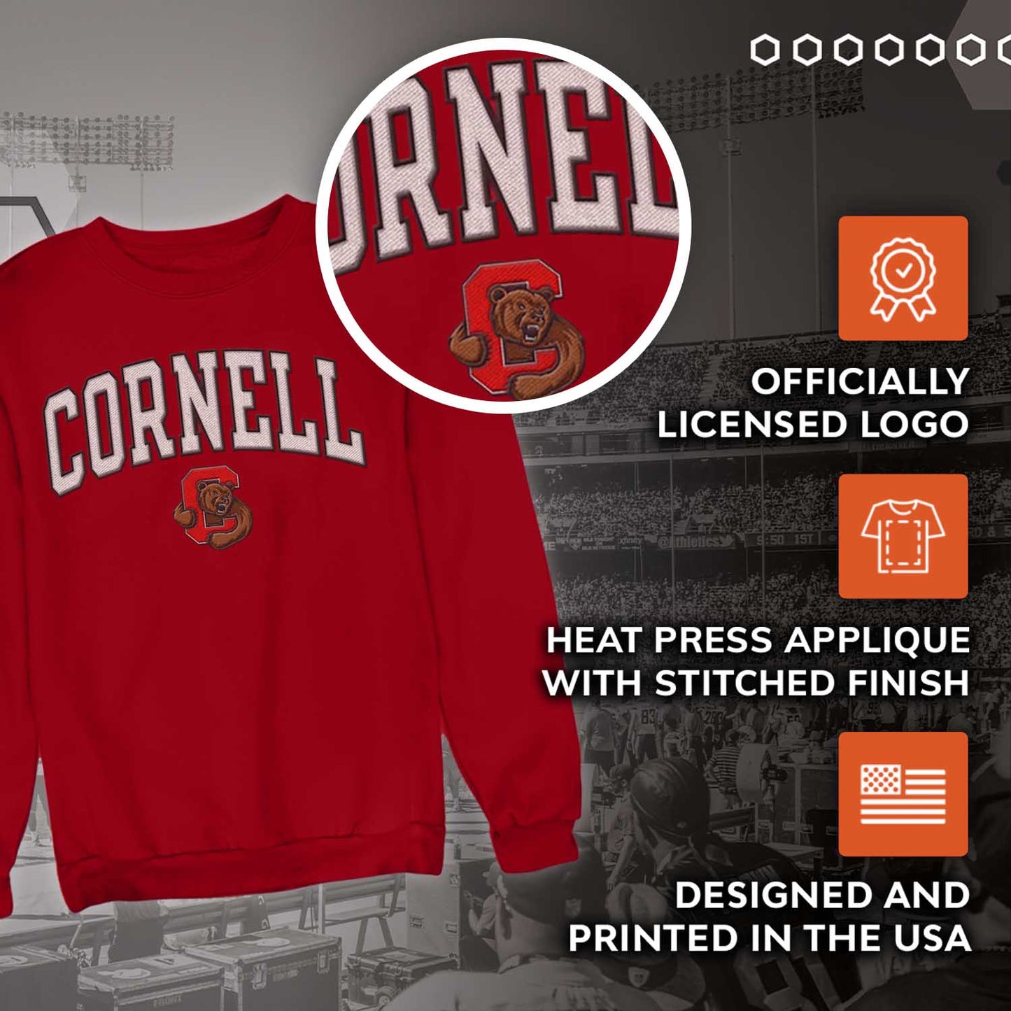 Cornell Big Red NCAA Adult Tackle Twill Crewneck Sweatshirt - Red