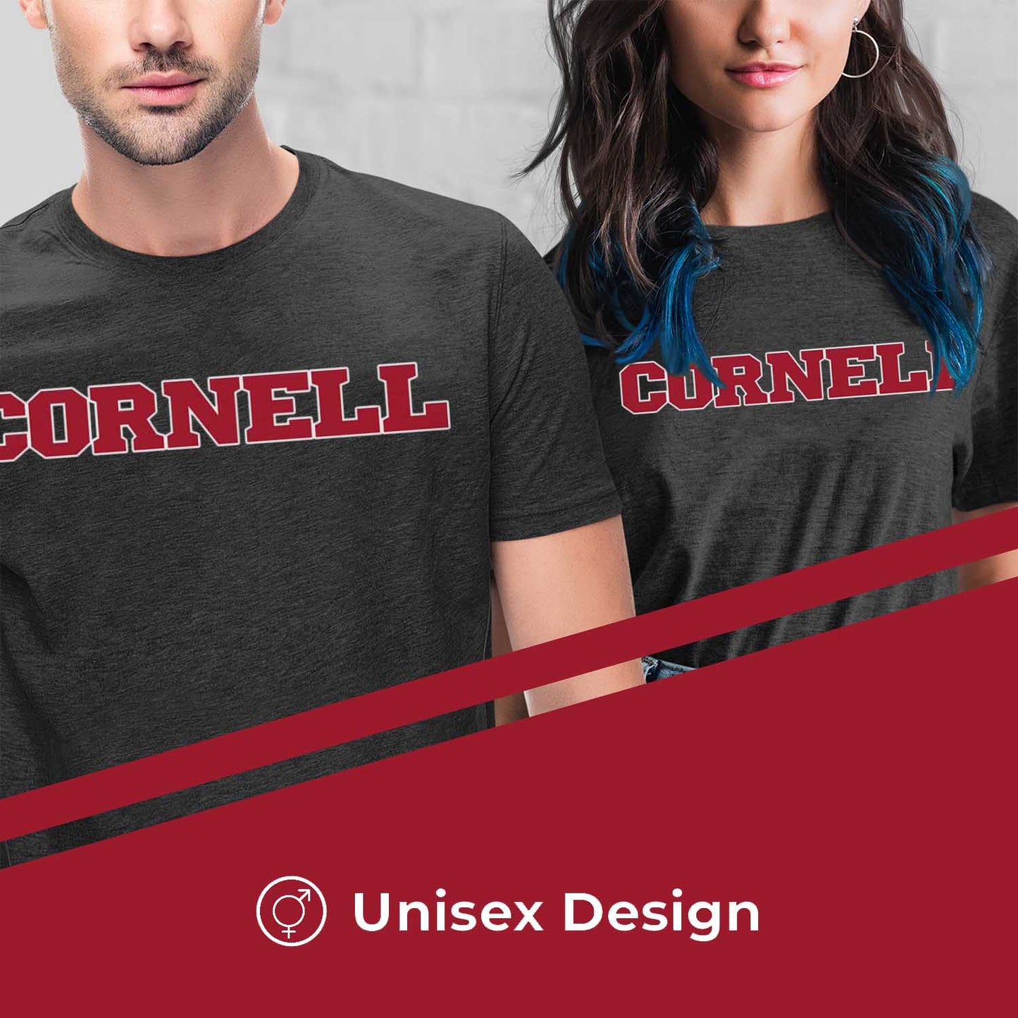 Cornell Big Red Campus Colors NCAA Adult Cotton Blend Charcoal Tagless T-Shirt - Charcoal