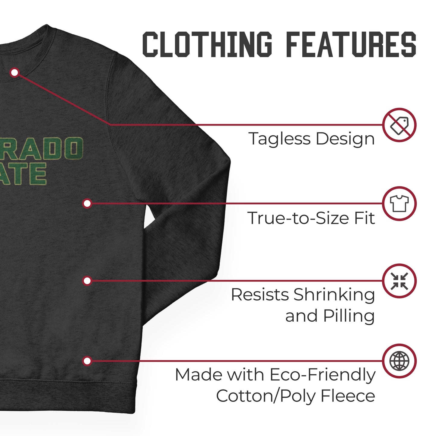 Colorado State Rams NCAA Adult Charcoal Crewneck Fleece Sweatshirt - Charcoal
