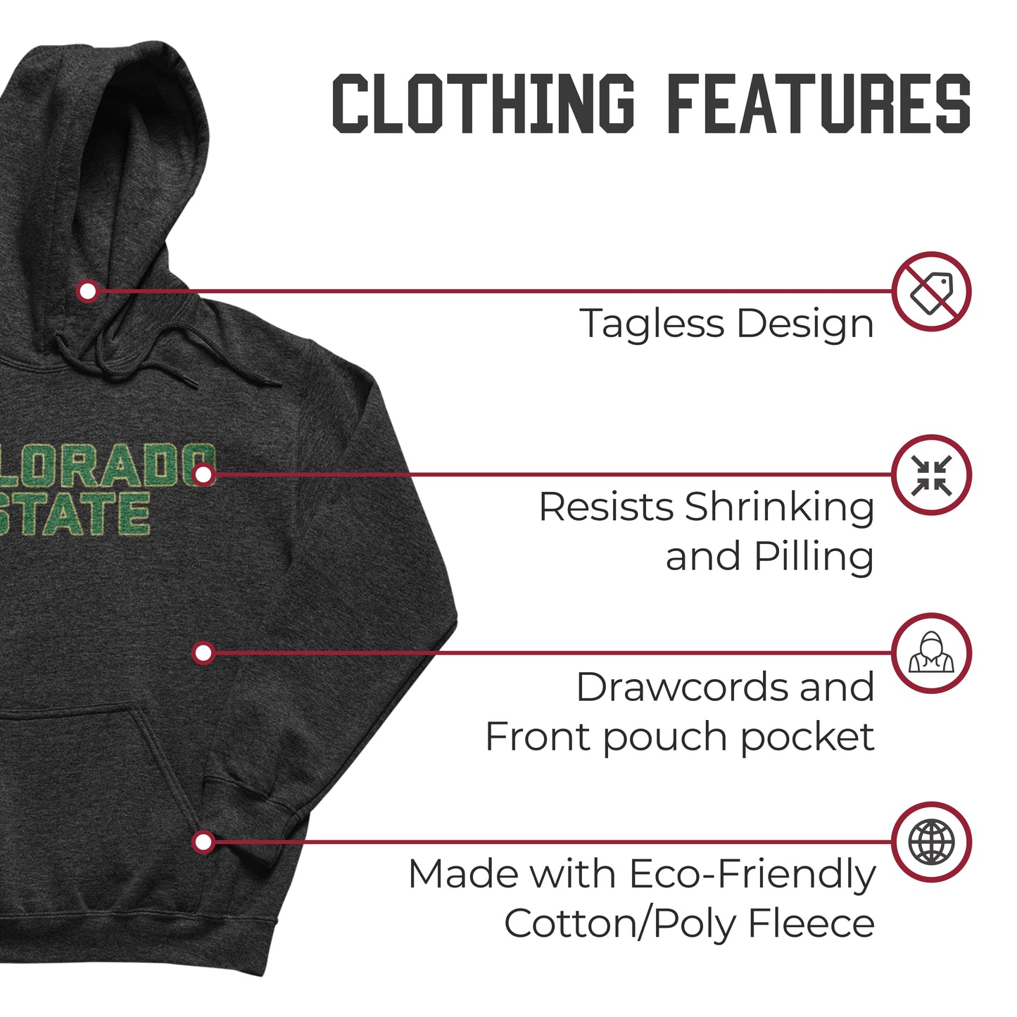 Colorado State Rams NCAA Adult Cotton Blend Charcoal Hooded Sweatshirt - Charcoal