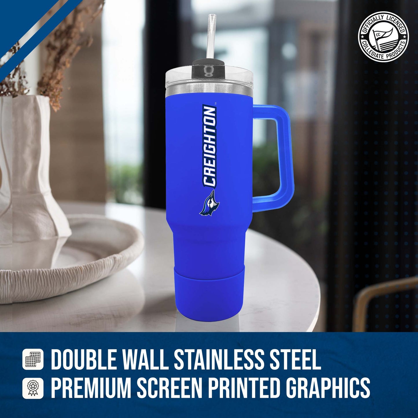 Creighton Bluejays College & University 40 oz Travel Tumbler With Handle - Royal