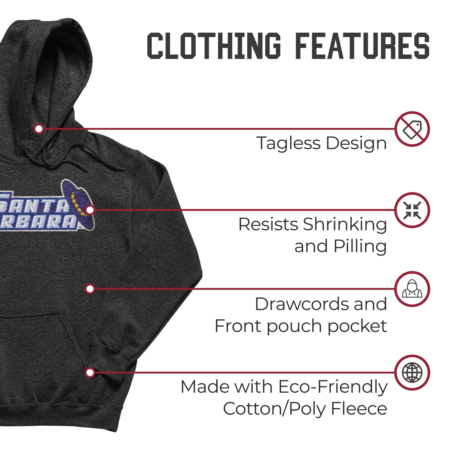 UCSB Gauchos NCAA Adult Cotton Blend Charcoal Hooded Sweatshirt - Charcoal