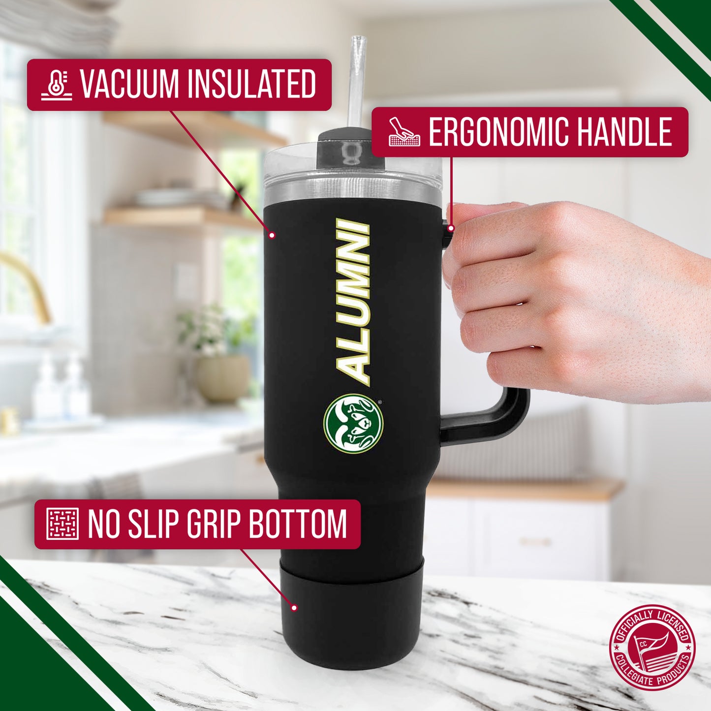 Colorado State Rams Collegiate 40oz Stainless Steel Travel Tumbler with Handle for Alumni - Black